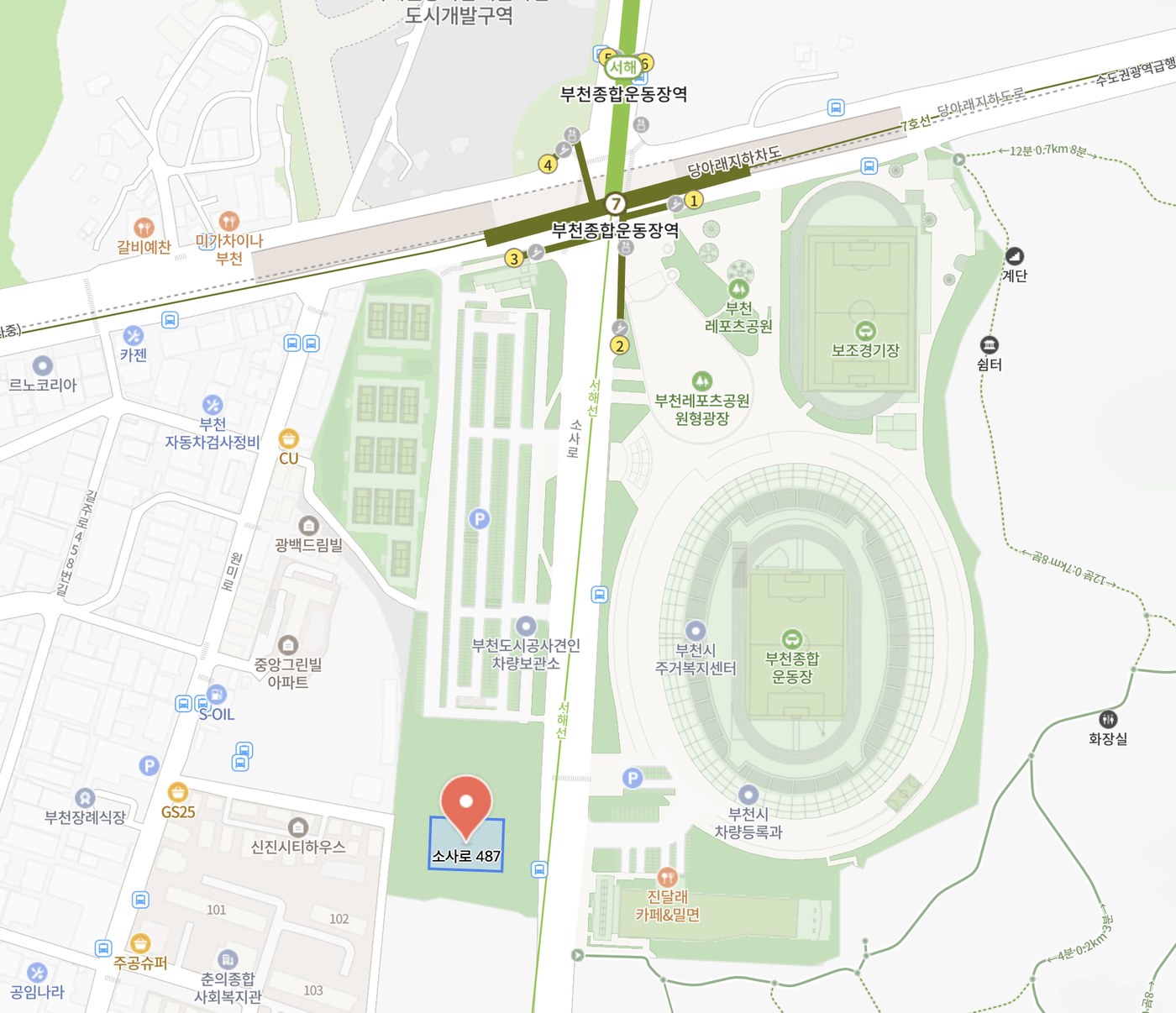 부천종합운동장역과 제르코닉스 사무실 위치 안내 지도